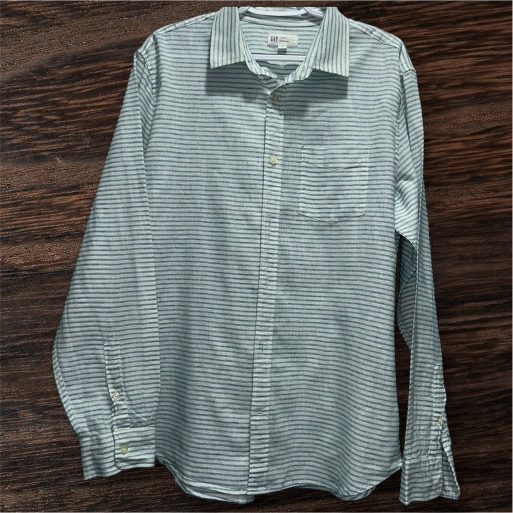 GAP Men's Linen Blend Striped White Shirt